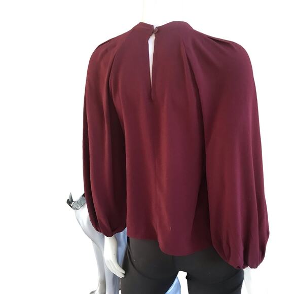 Leith Burgundy Long Sleeve Balloon Sleeve Blouse Women's Size Small - Picture 4 of 7